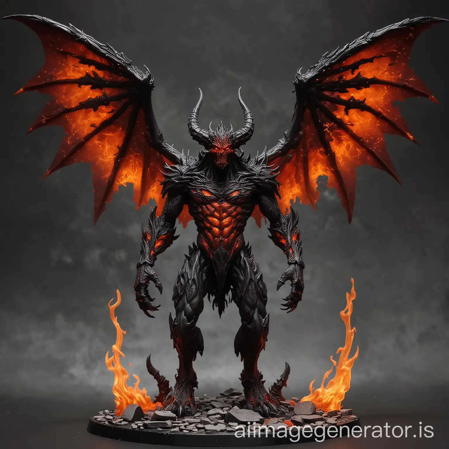 Abyssal demon, flame wings, rocky body