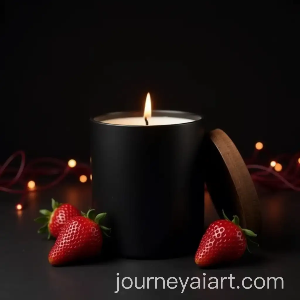 Sleek-Matte-Black-Candle-with-Fresh-Strawberries-and-Moody-Background