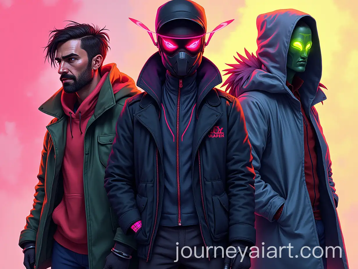 Three-Diverse-Men-in-Cyberpunk-Character-Concept-Art