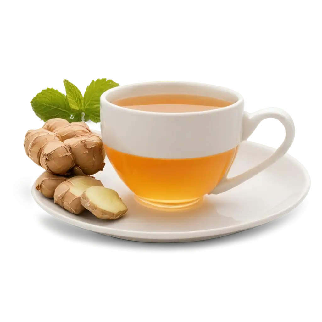 a cup of tea with plate ginger mint