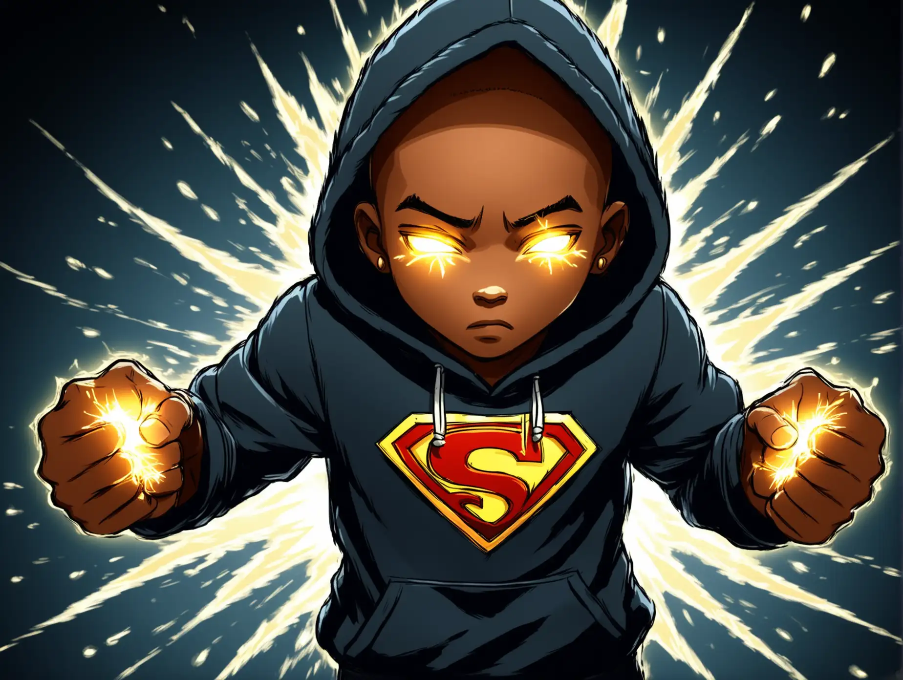 Cartoon Character in Superhero Hoodie with Glowing Aura