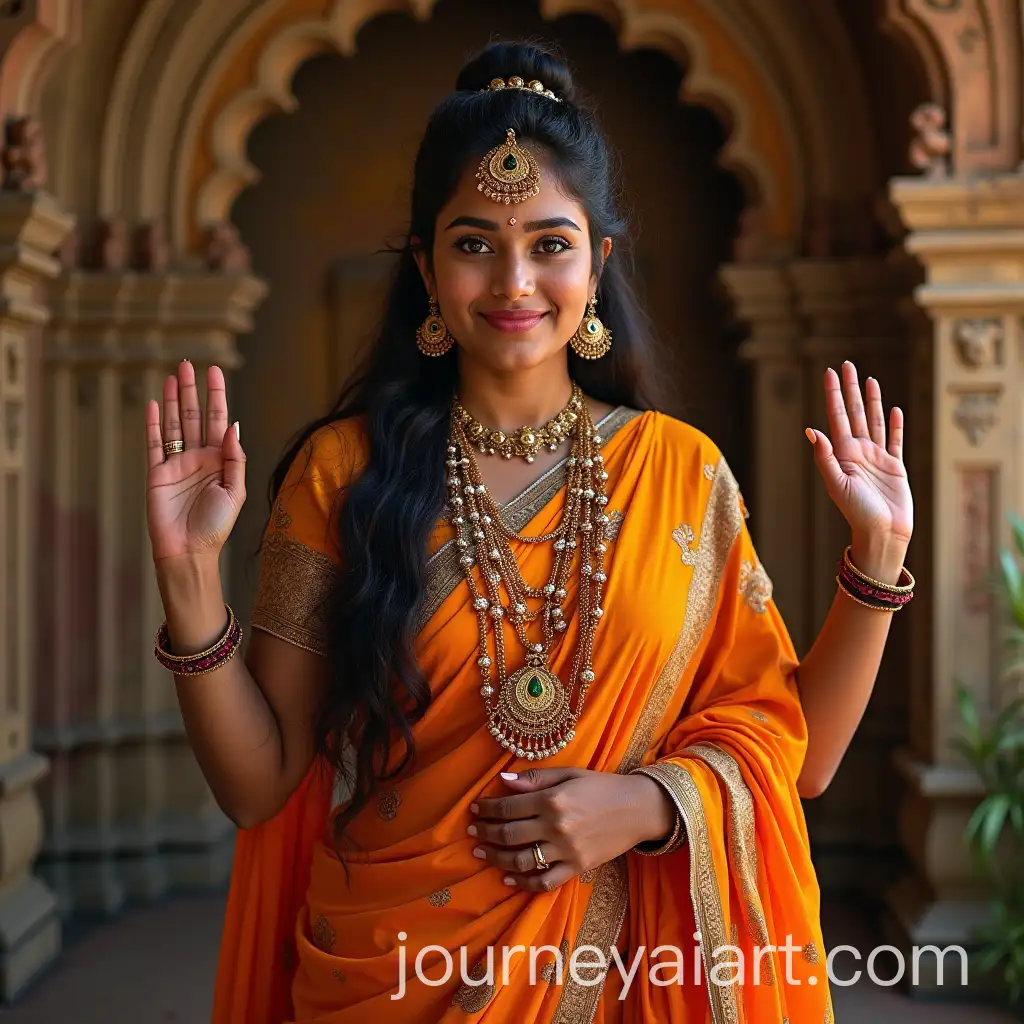 Hindu-Woman-Worshipping-in-a-Vibrant-Temple-Setting