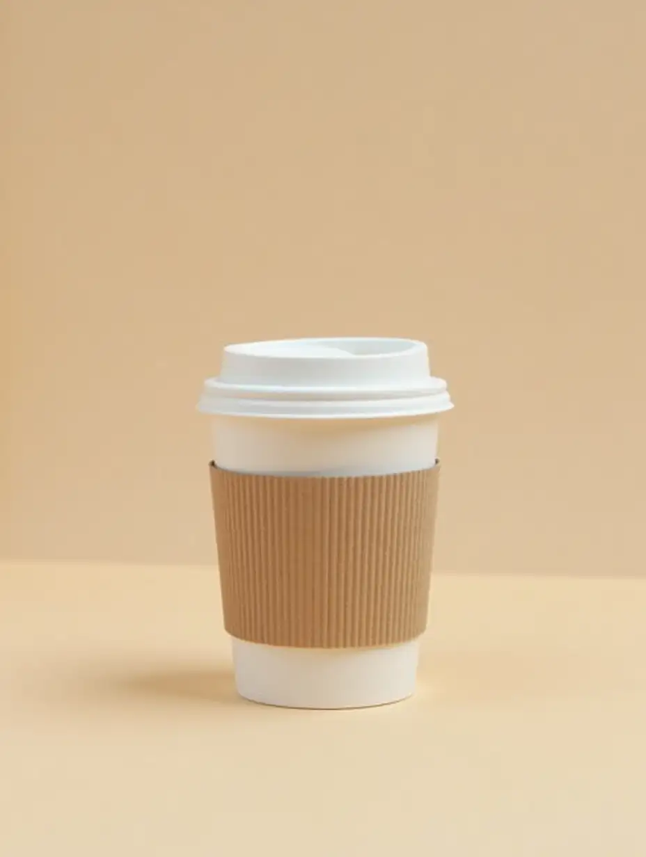 A plastic coffee cup puted in paper with solid background no any object surrounding