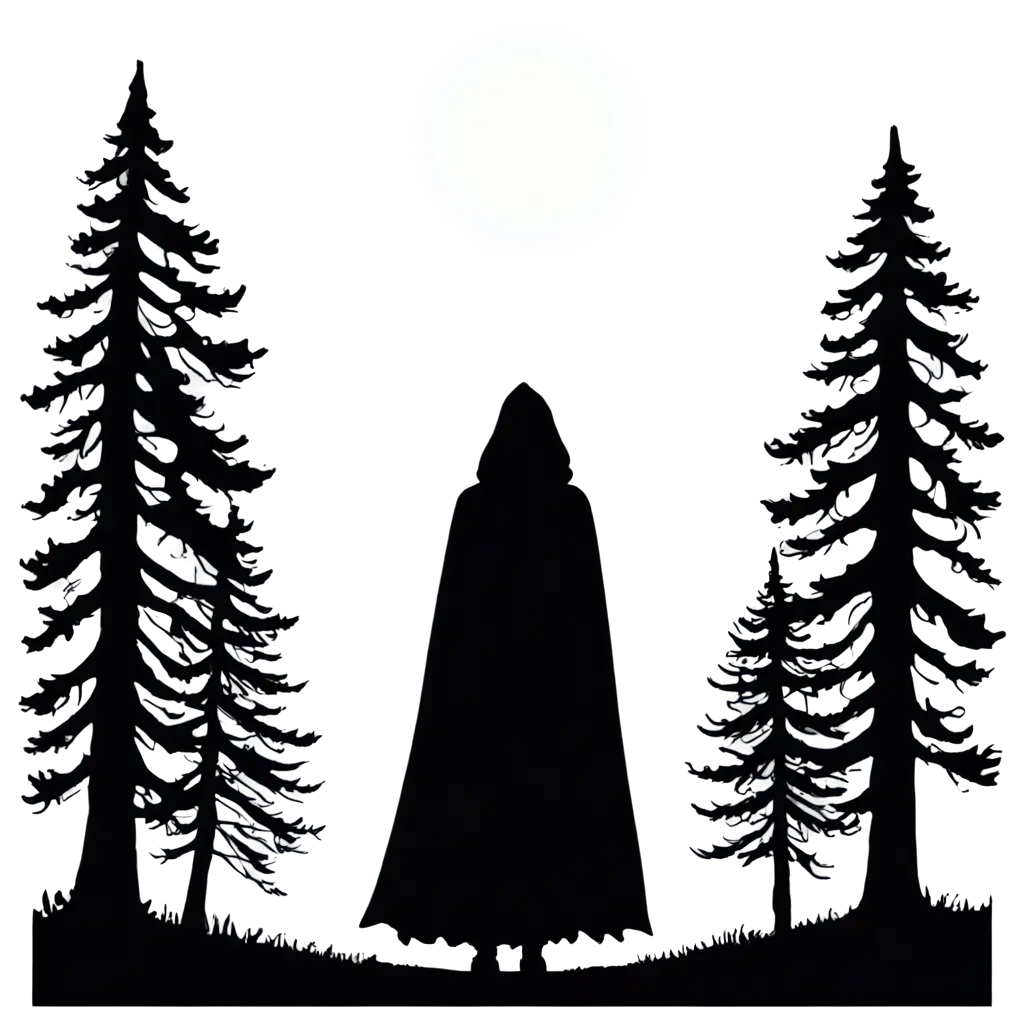 Mysterious-Cloaked-Figure-in-Front-of-Full-Moon-PNG-Image-Eerie-Mystical-Forest-Scene