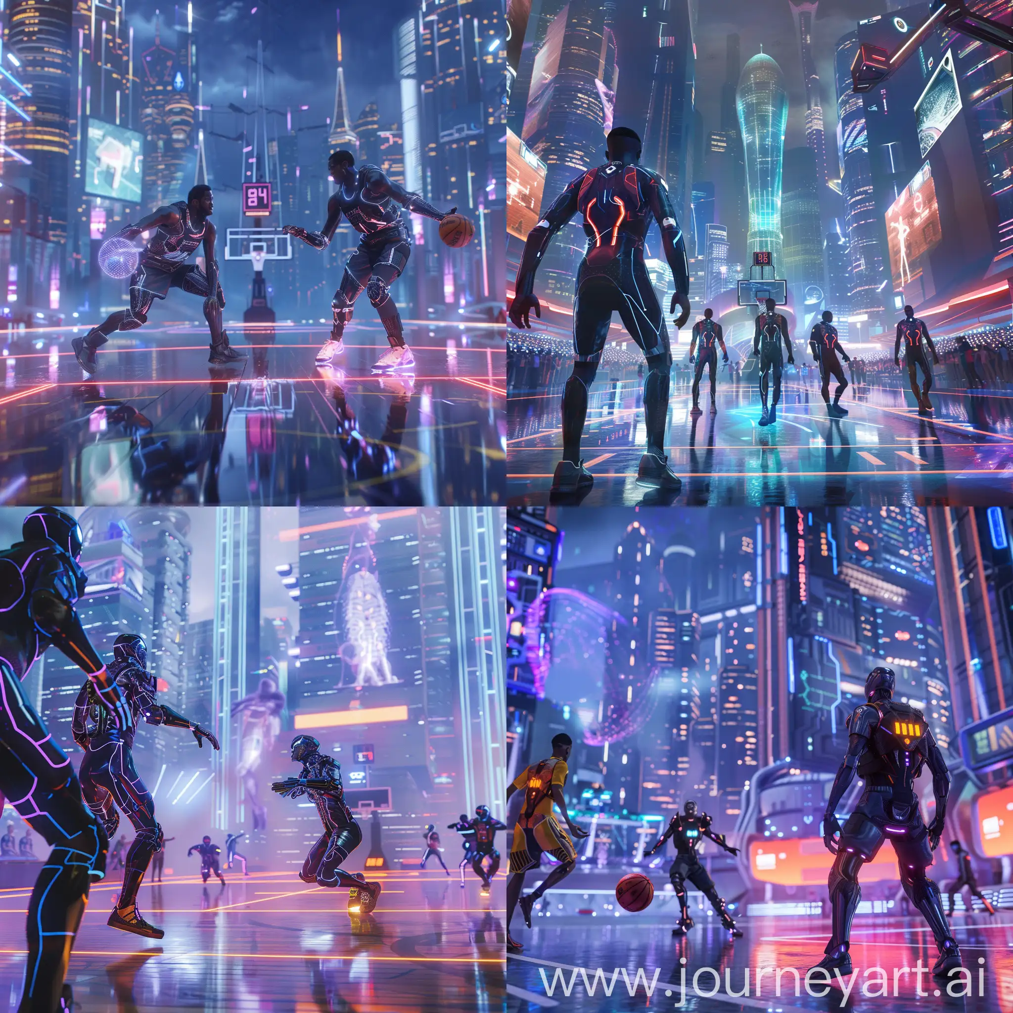 Futuristic-Basketball-Match-in-2050s-with-Neon-Exosuits