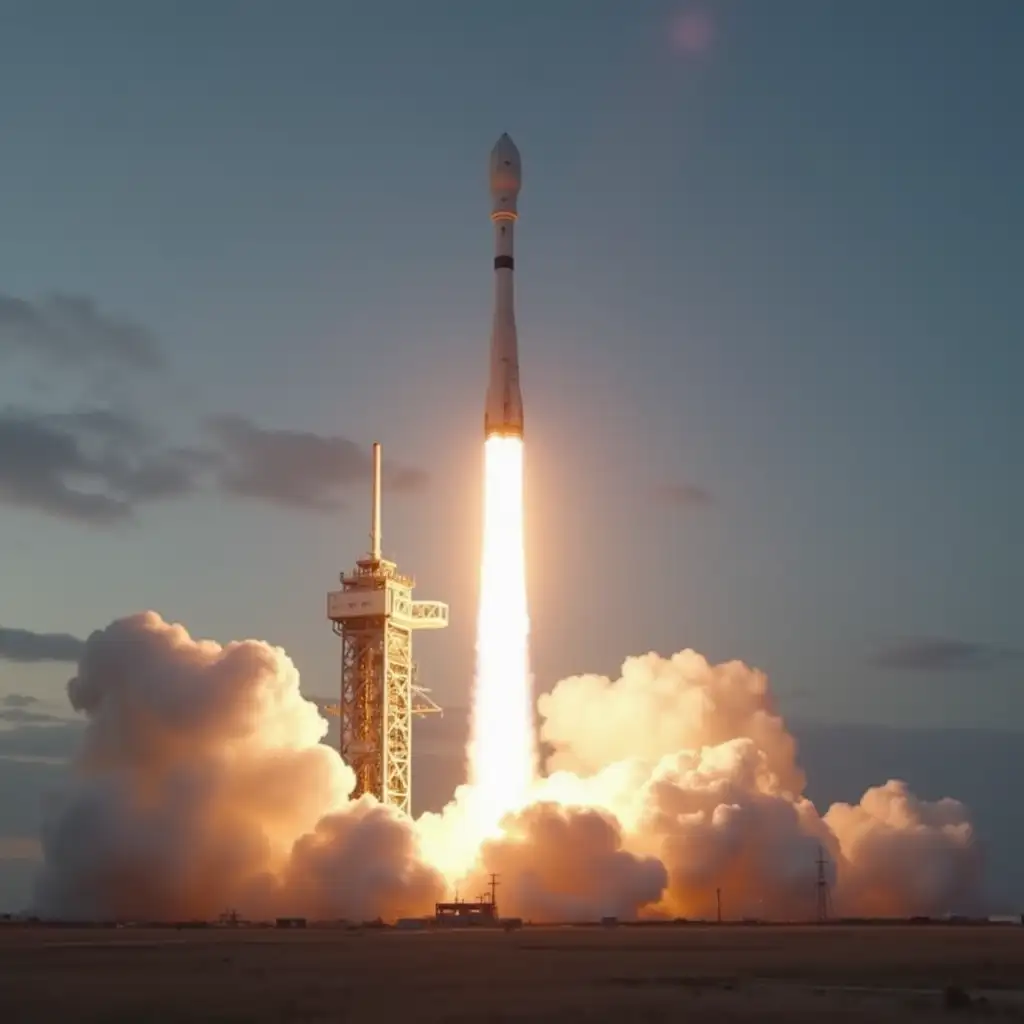 Musk's SpaceX rocket slowly rising into the sky from the launch pad