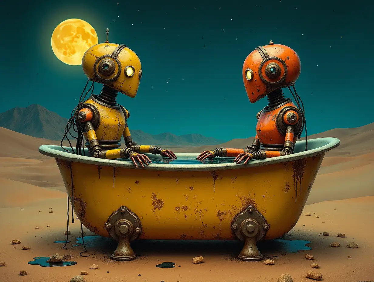 Vintage-Robots-in-an-Overflowing-Bathtub-Under-a-Moonlit-Desert