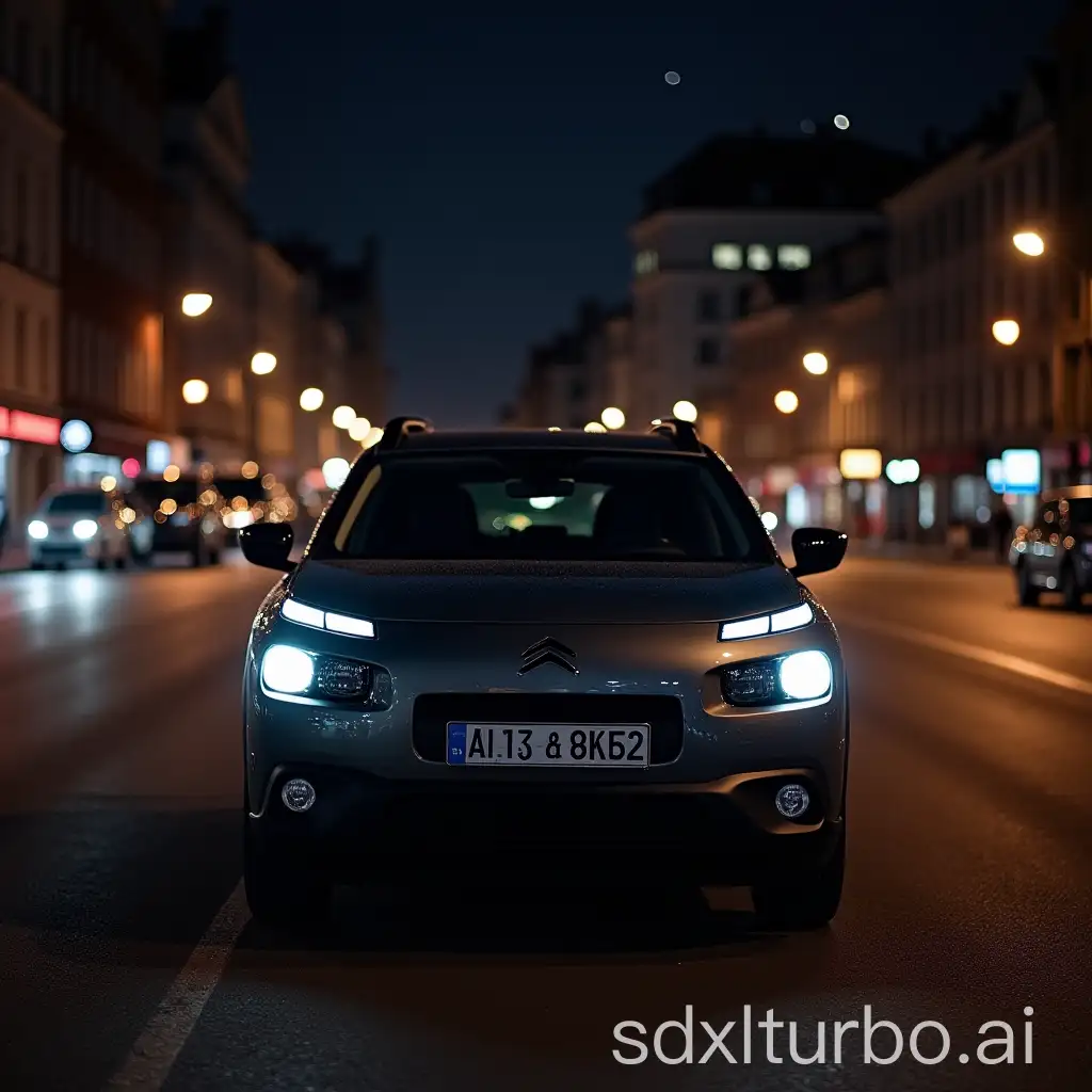 Dark-Grey-Citroen-C4-Cactus-Night-View-Helsinki-City-Street