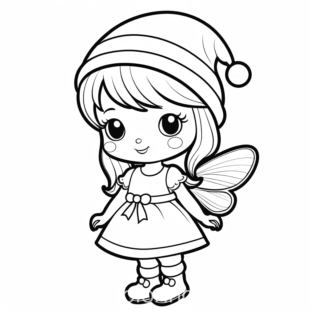 Girl-and-Tiny-Fairy-in-Christmas-Hat-Coloring-Page