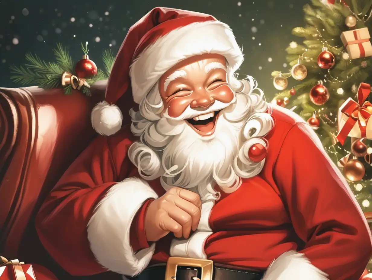 Jolly Santa Claus Smiling and Laughing in a Festive Setting