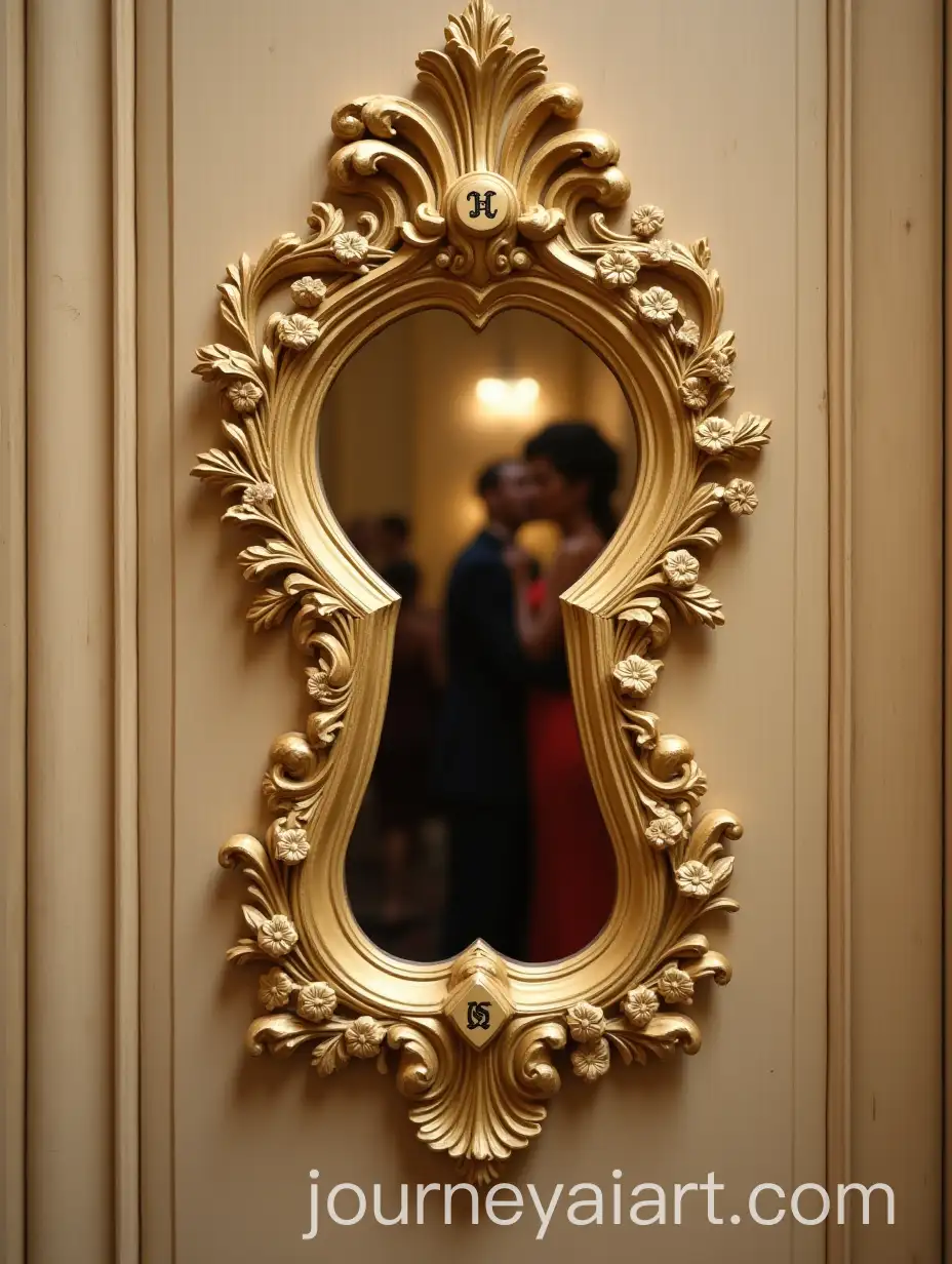 Baroque-Keyhole-on-Wooden-Door-with-Monograms-and-Elegant-Ballroom-Scene