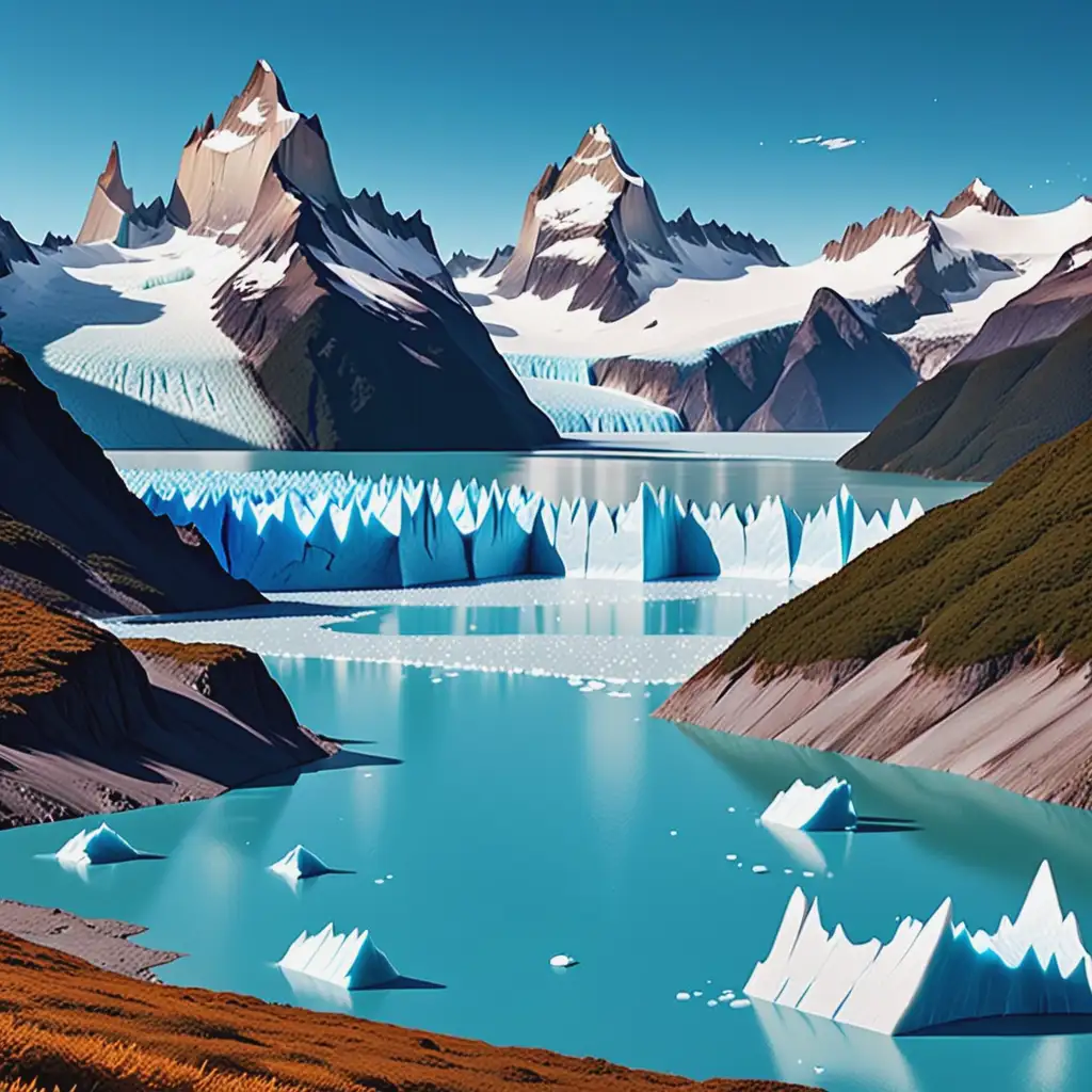 Kawaii Style Illustration of Patagonian Glaciers and Landscape