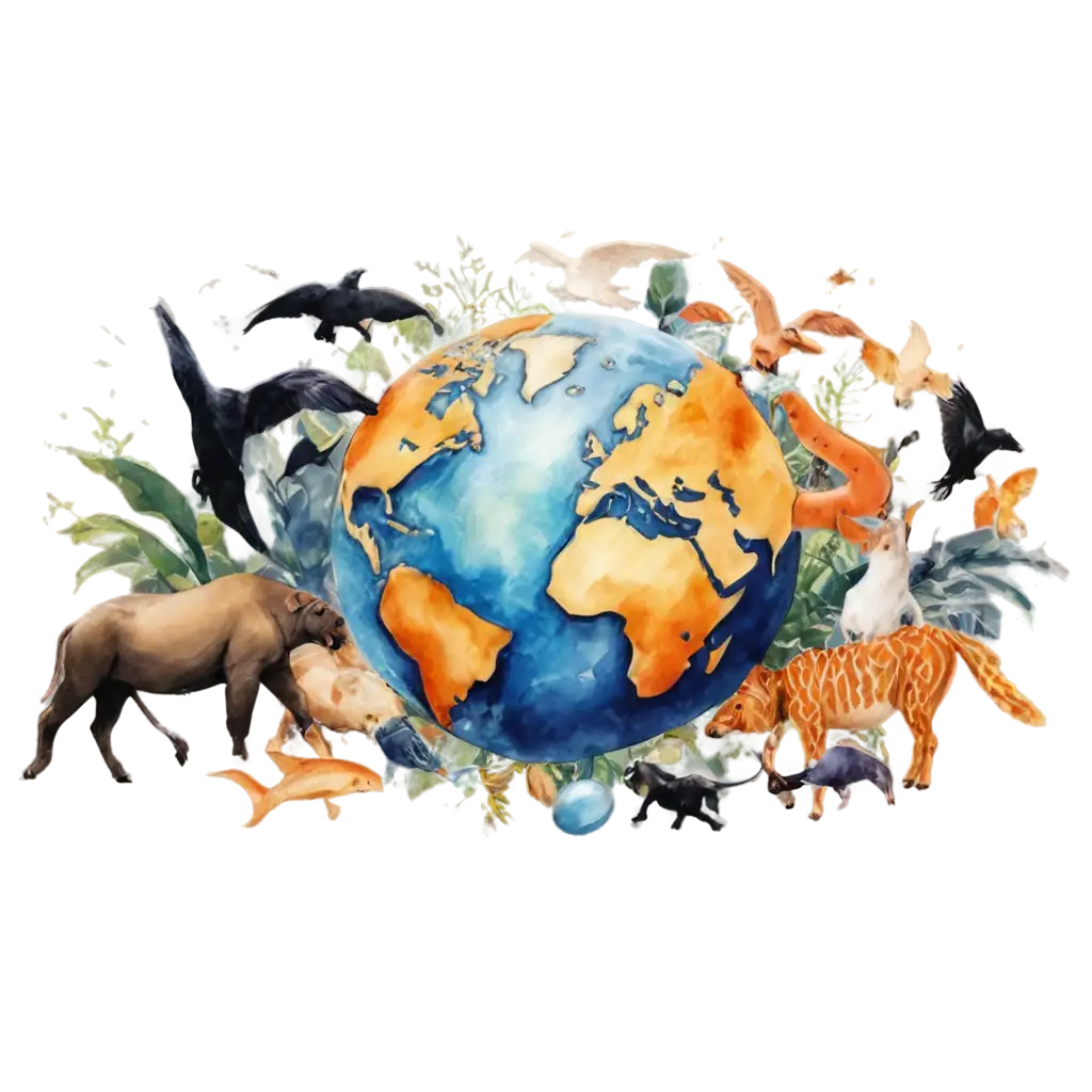 Abstract-Art-of-EarthPNG-Image-Usage-Scenarios-Surrounded-by-Animals-PNG-HighQuality-Image-for-Versatile-Use