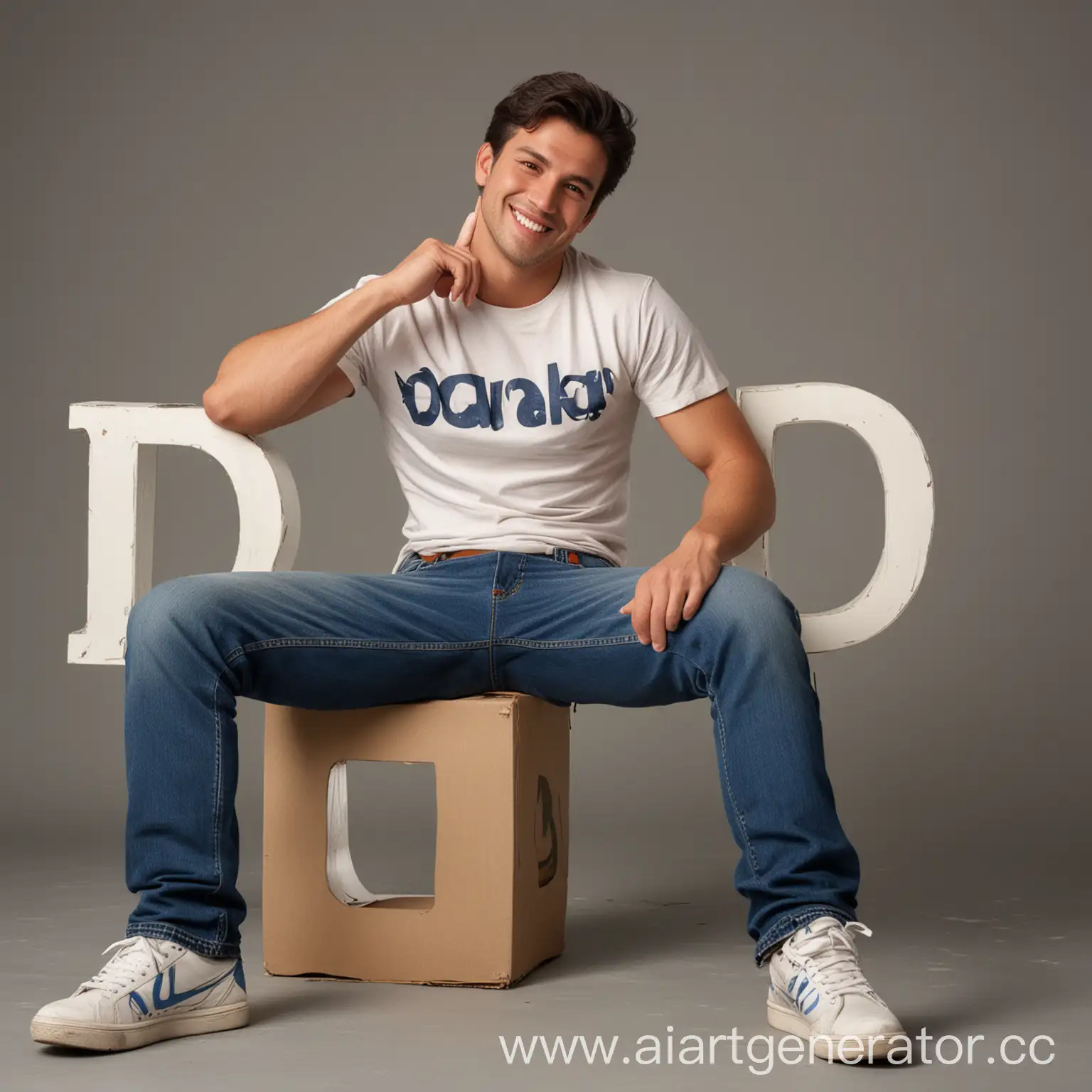 Relaxed-Man-Sitting-Inside-Letter-D-Smiling-in-Casual-Attire