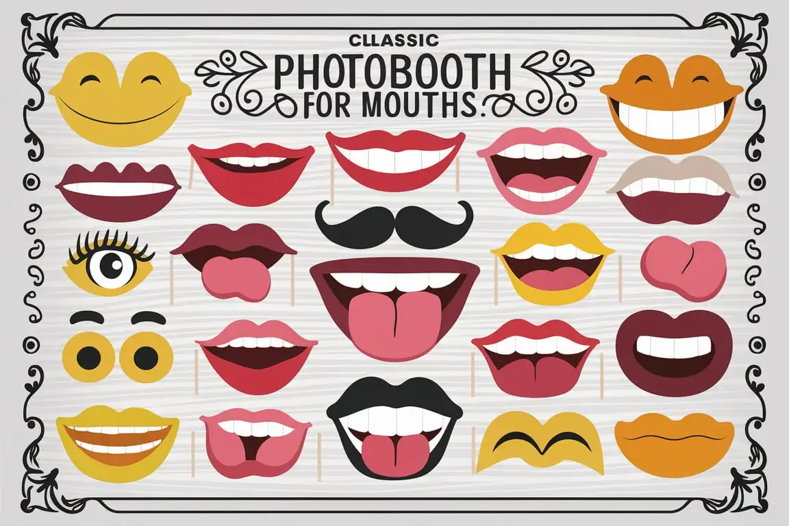 Graphic Template of Mouth Photo Booth Props on White Background