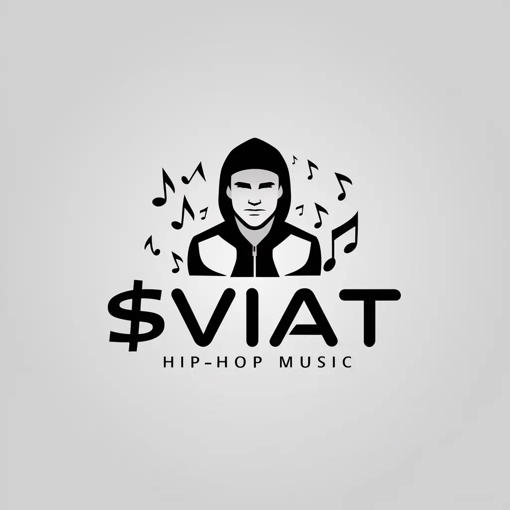 a logo design,with the text "$VIAT", main symbol:A guy in a hoodie. Hip-hop music. Notes.,Minimalistic,clear background