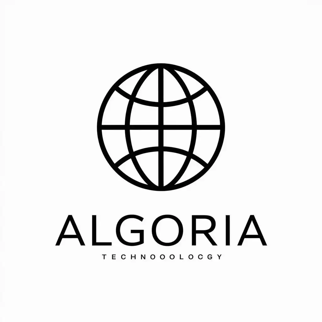 a vector logo design,with the text "Algoria", main symbol:Globe,Minimalistic,be used in Technology industry,clear background