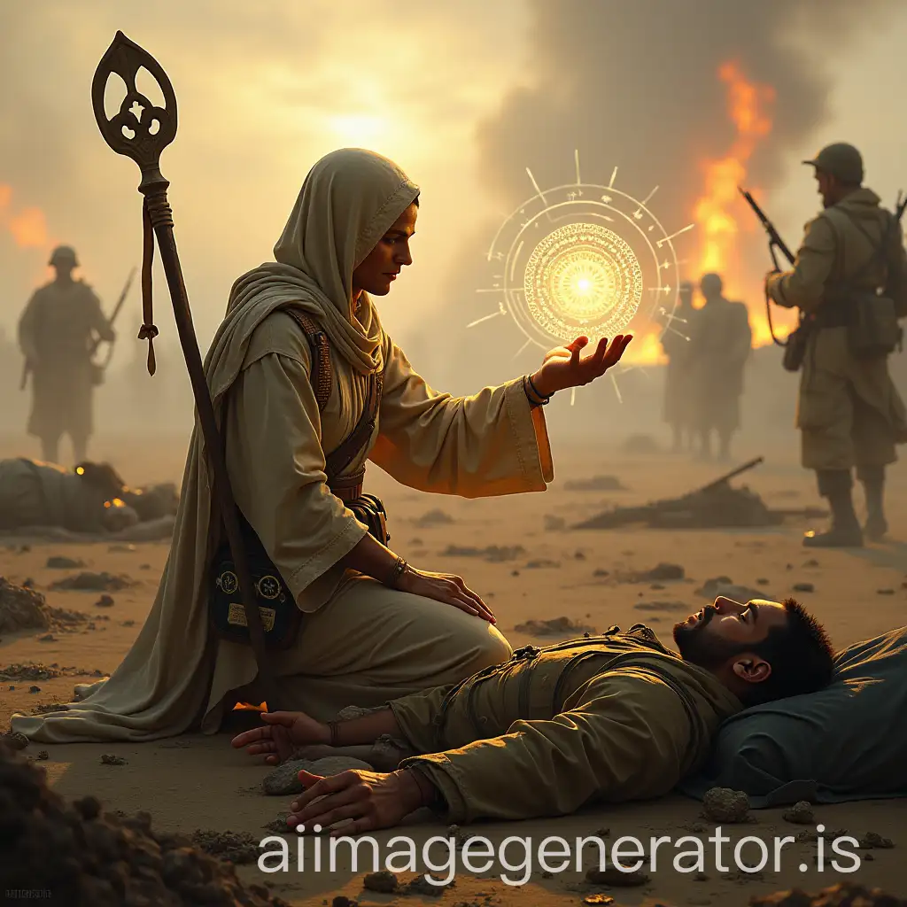 ThAI-Art-Prompt-ExpansionibbunNuur-Healer-Tending-Wounded-Soldiers-on-a-WarTorn-Battlefield