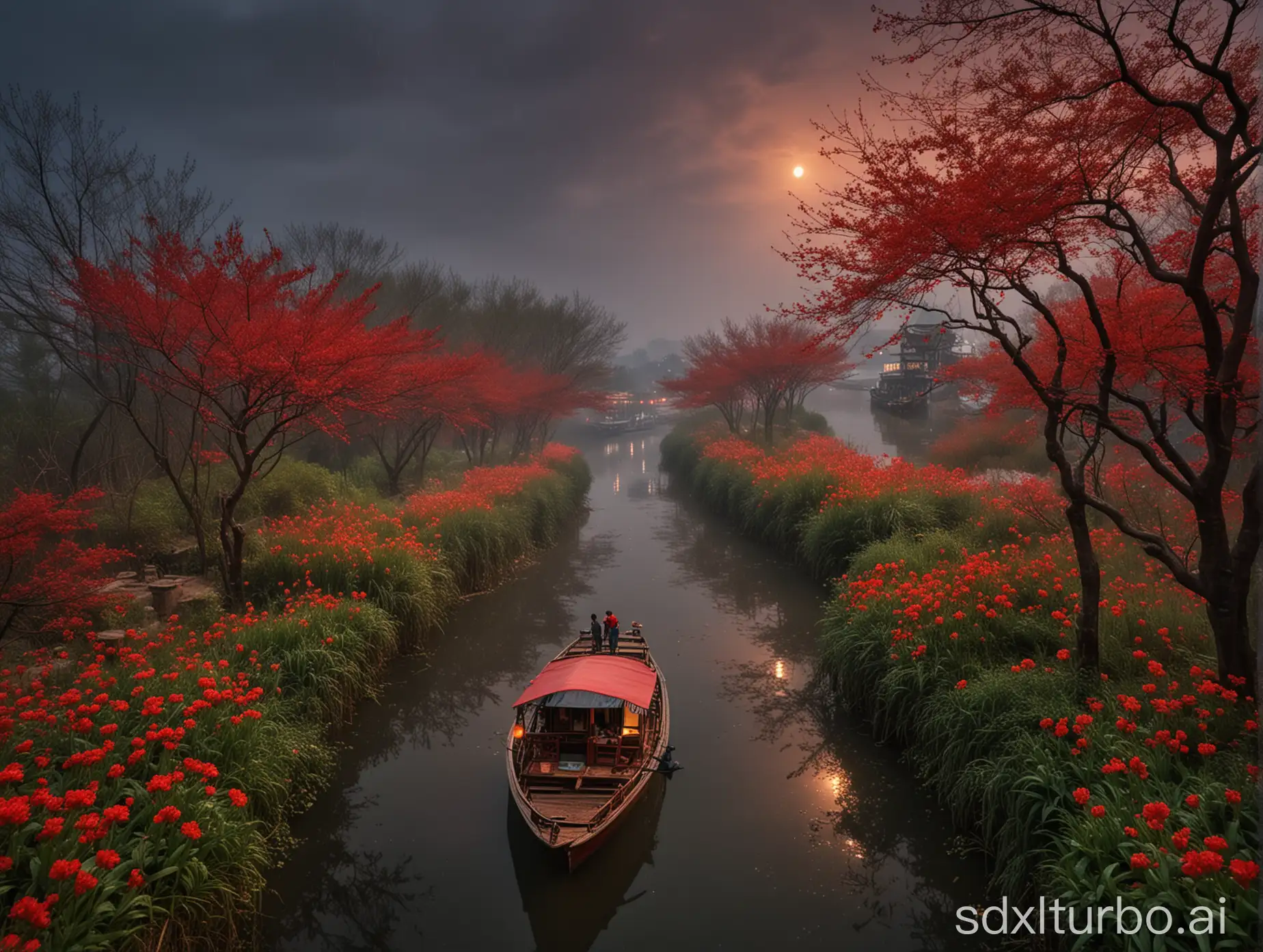 Spring-Night-Riverboat-with-Fire-and-Flowers-in-Jin-Guancheng