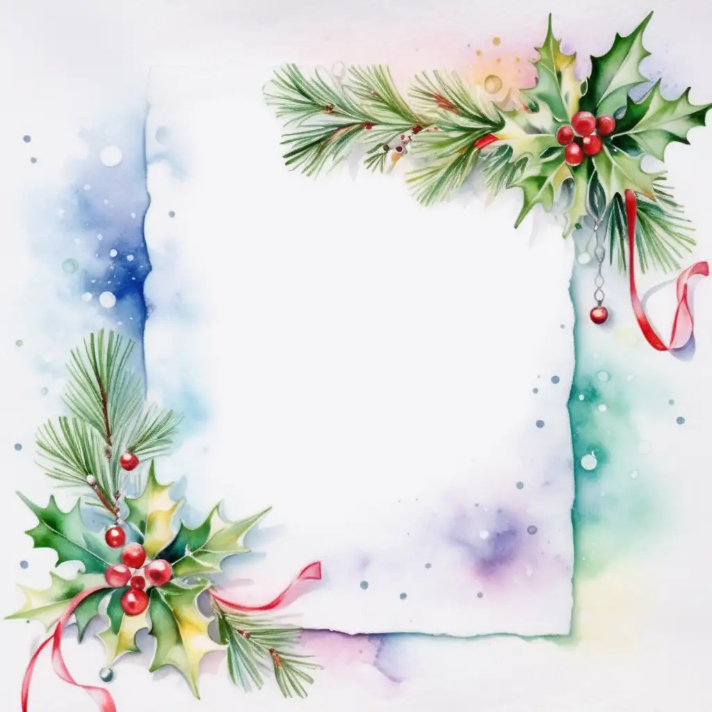 Watercolor Christmas Scene with Light and Space for Scrapbook Page