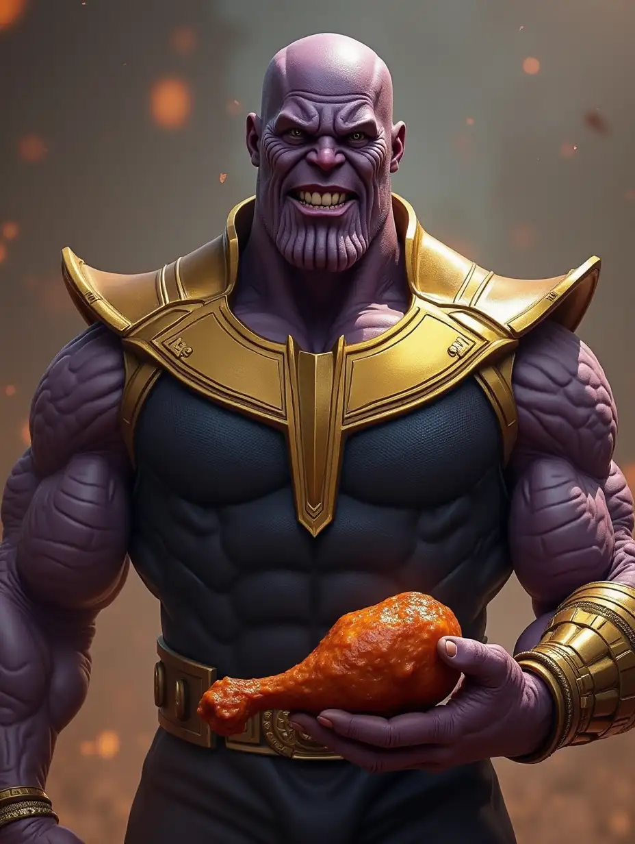 I want to be Thanos with the rings on holding a piece of chicken.