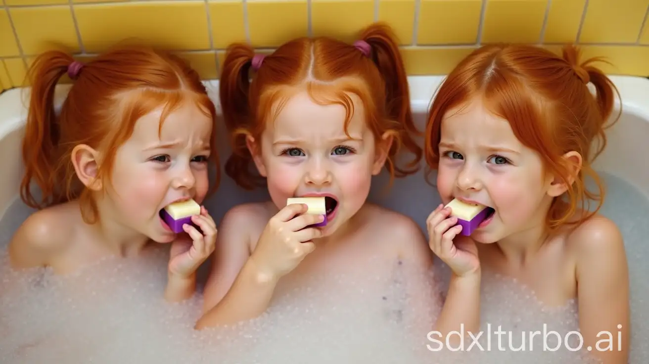 Adorable-Redhead-Girls-in-a-Preschool-Bathtub-Washing-Mouth-with-Soap-Bars