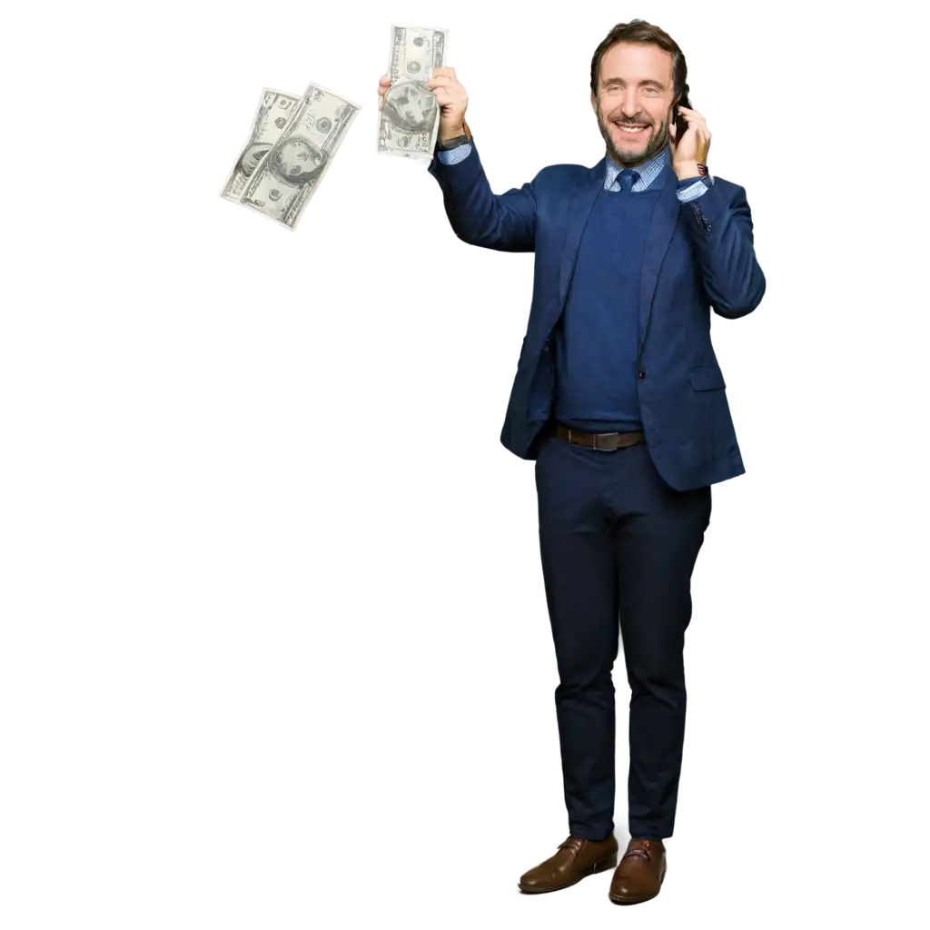A man happy with mobile with money