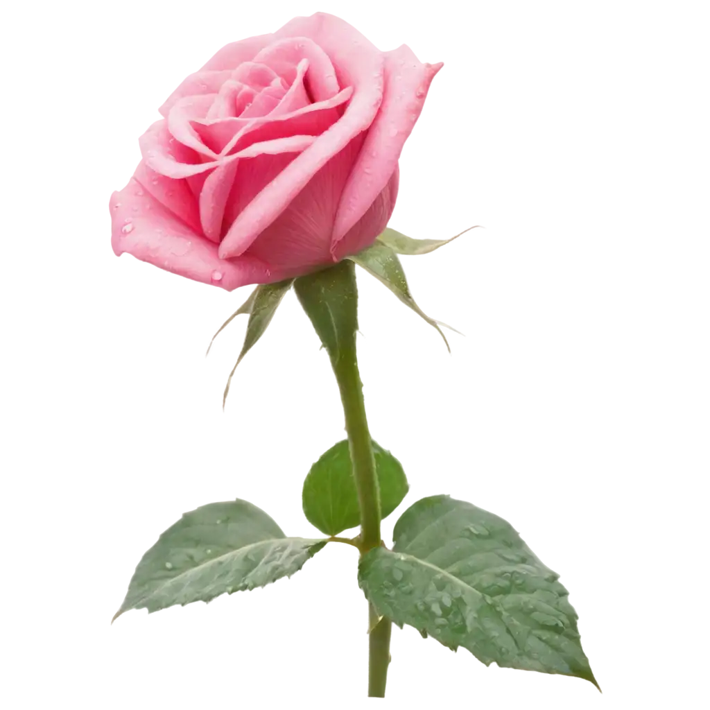 HighQuality-PNG-Image-of-a-Pink-Rose-with-Water-Droplets-on-Leaves-Ideal-for-Various-Creative-Uses