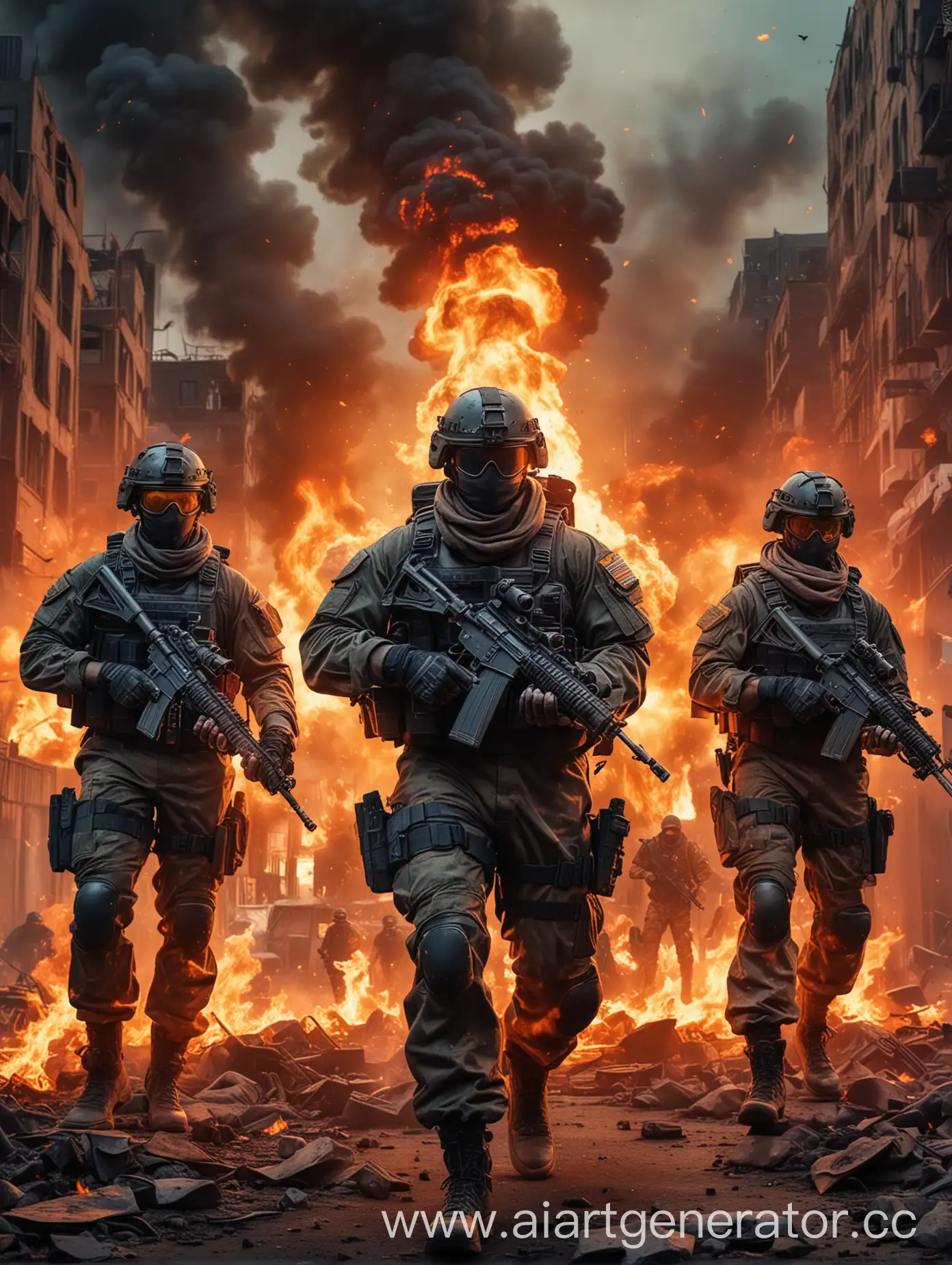 Special-Forces-Banner-Holders-in-Burning-City-AIRSOFT-Scene