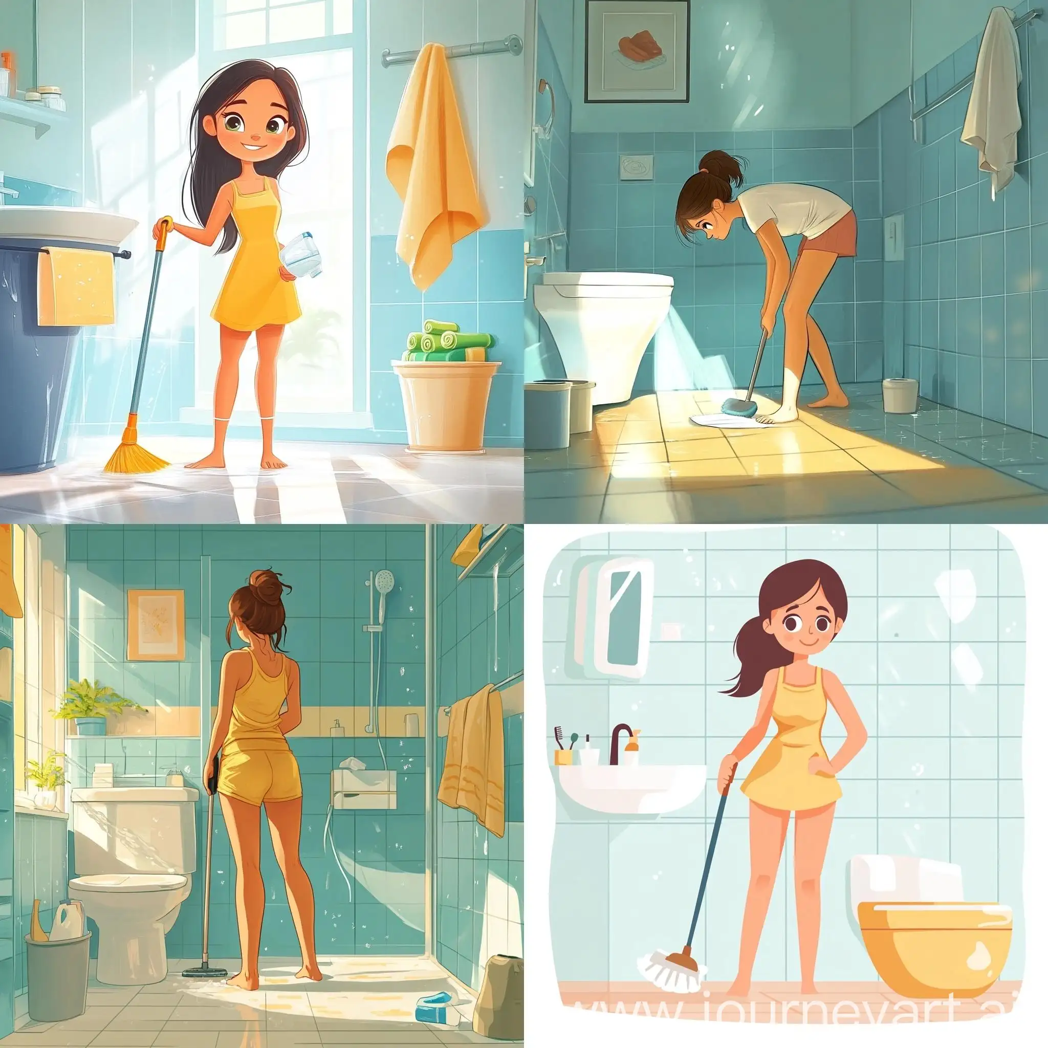 Cartoon-Girl-Cleaning-Bathroom-with-Cleaning-Tools