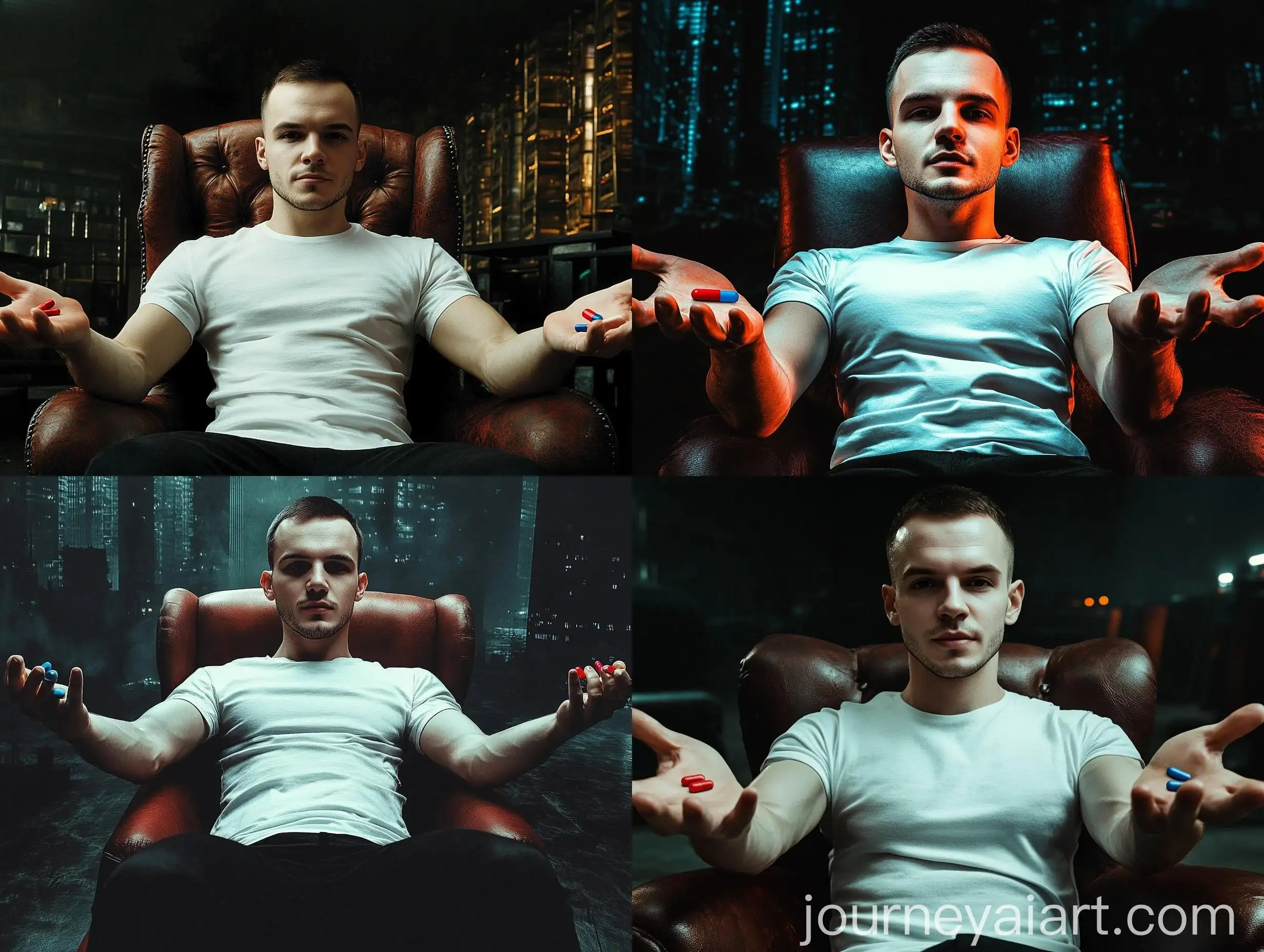 Character-in-Dark-Sunglasses-Offering-Red-and-Blue-Pills