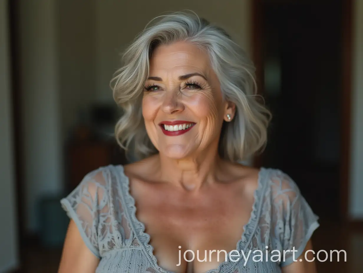 Elegant-57YearOld-Woman-Laughing-Joyfully-in-Gray-Lacy-Top