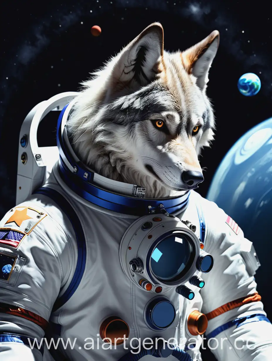 A wolf in a space suit