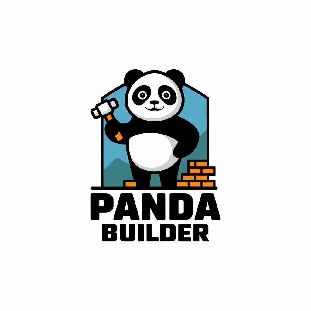 LOGO-Design-for-Panda-Builder-Black-White-with-Construction-Tools-and-Decorative-Elements