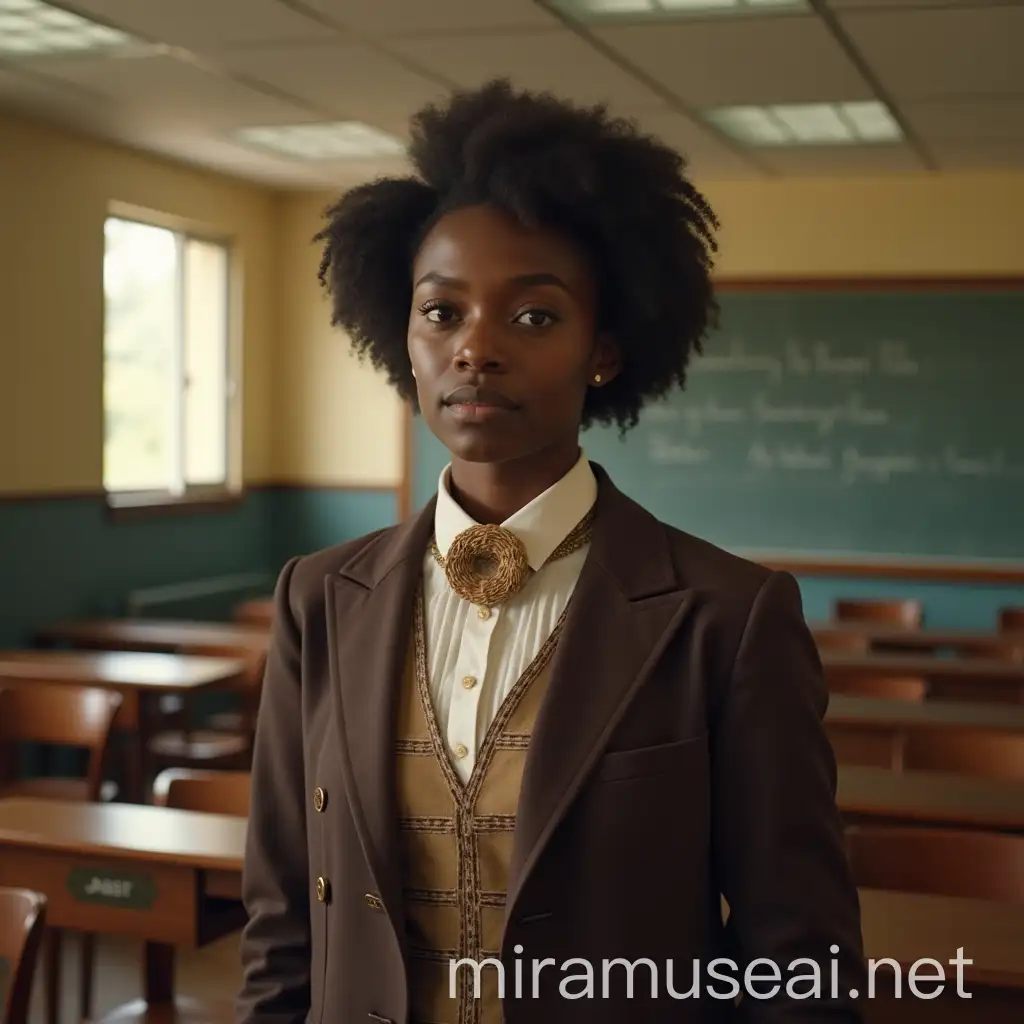 1920s Fashion Icon Chidi Anagonye in a Vintage Classroom Setting