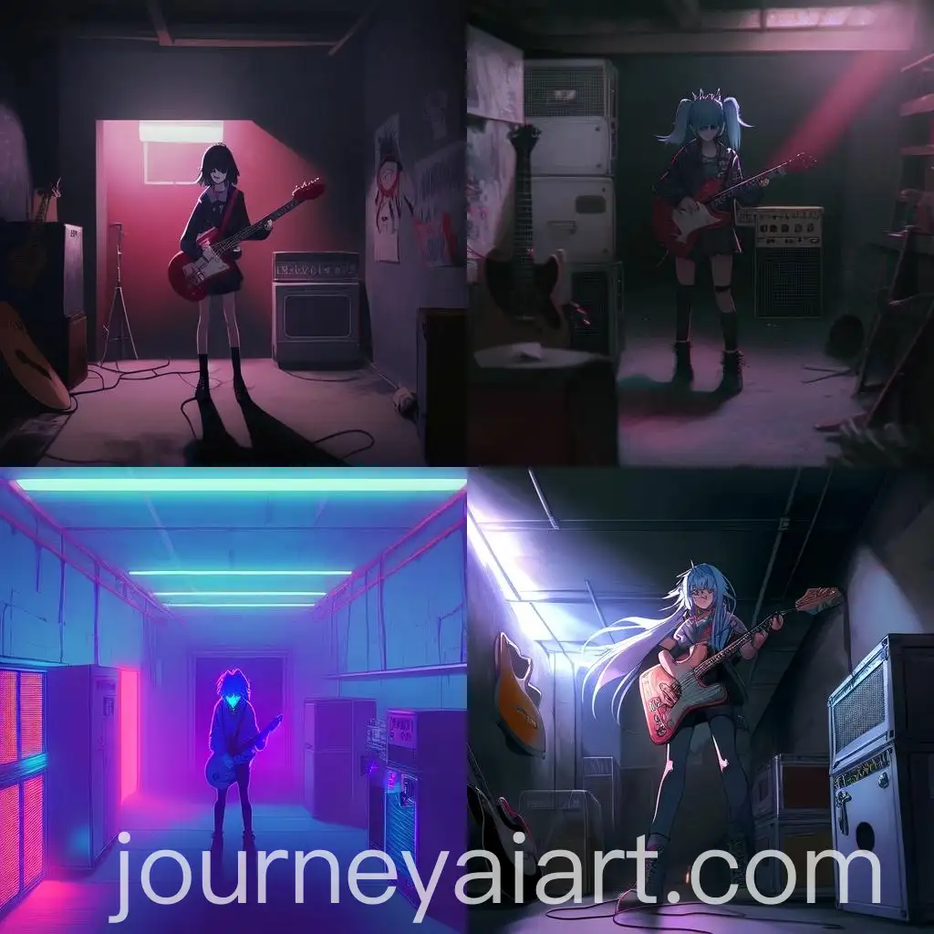 Masked-Guitar-Player-Standing-in-Basement