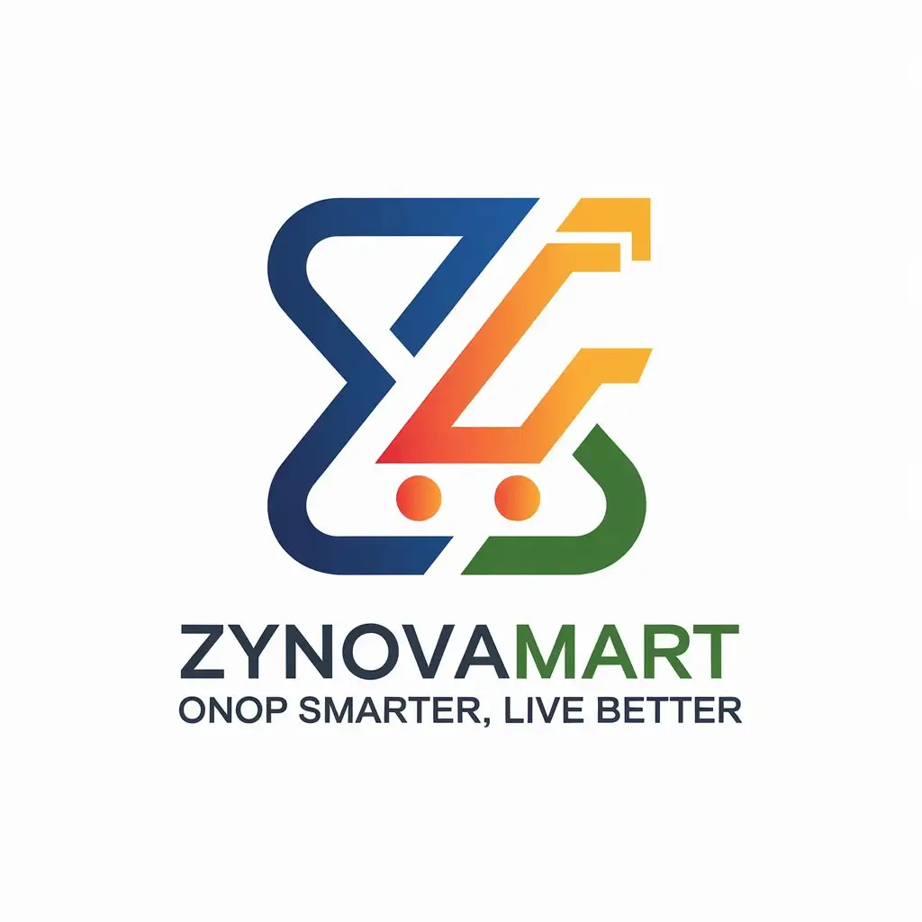 LOGO Design for Zynovamart Blue Orange Green Minimalistic Icon with Product Theme