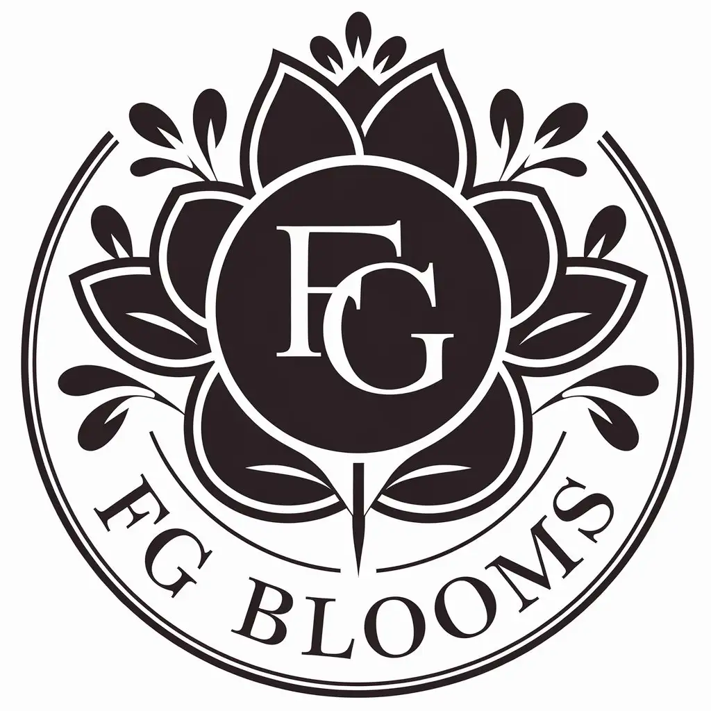 a vector logo design,with the text "FG  BLOOMS", main symbol:FG,Moderate,be used in Floristic industry,clear background