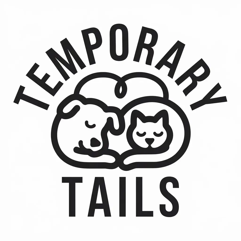 LOGO Design for Temporary Tails Dog Cat Sleeping with Heart Symbol in Black on White Background