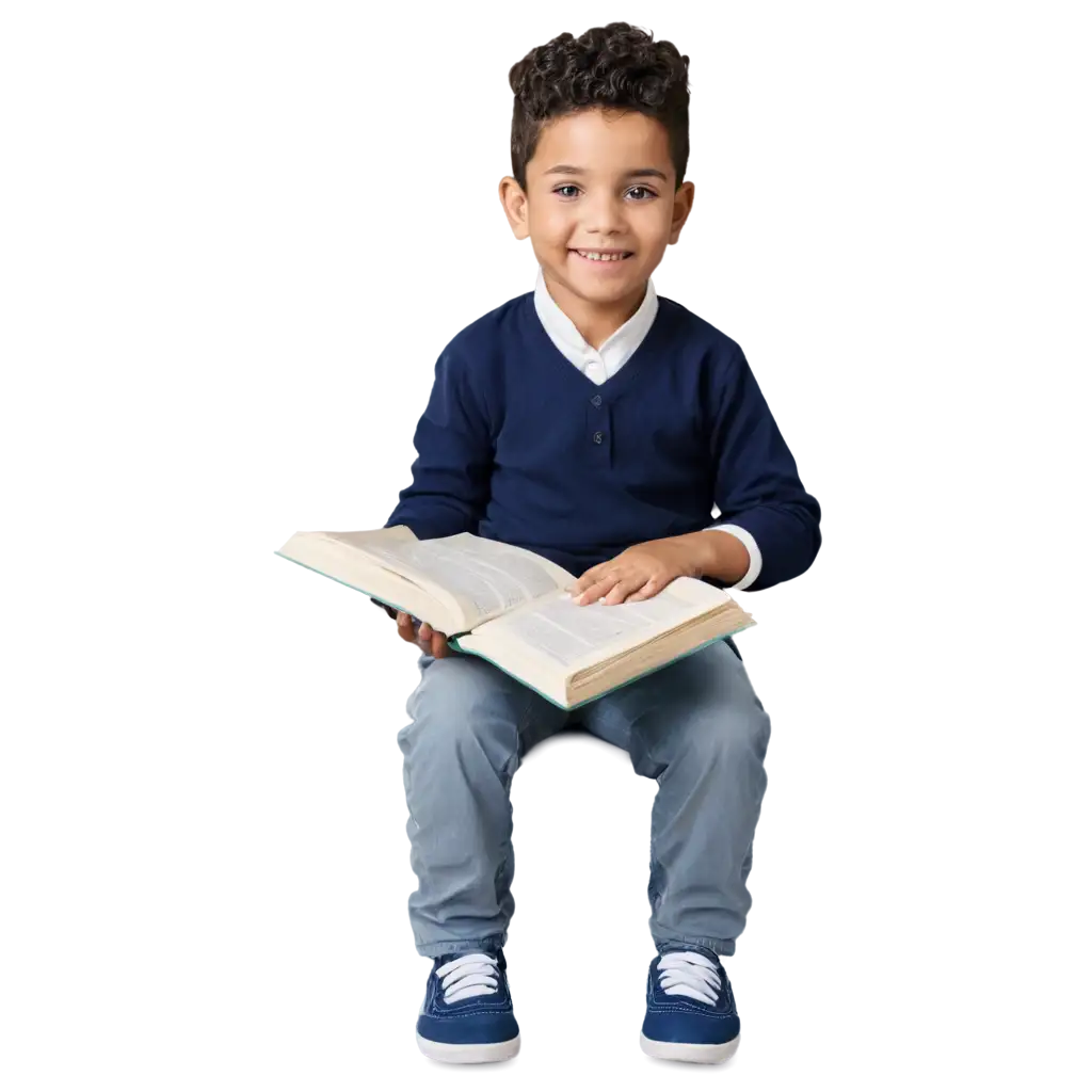 a small child reading the Quran and he is happy