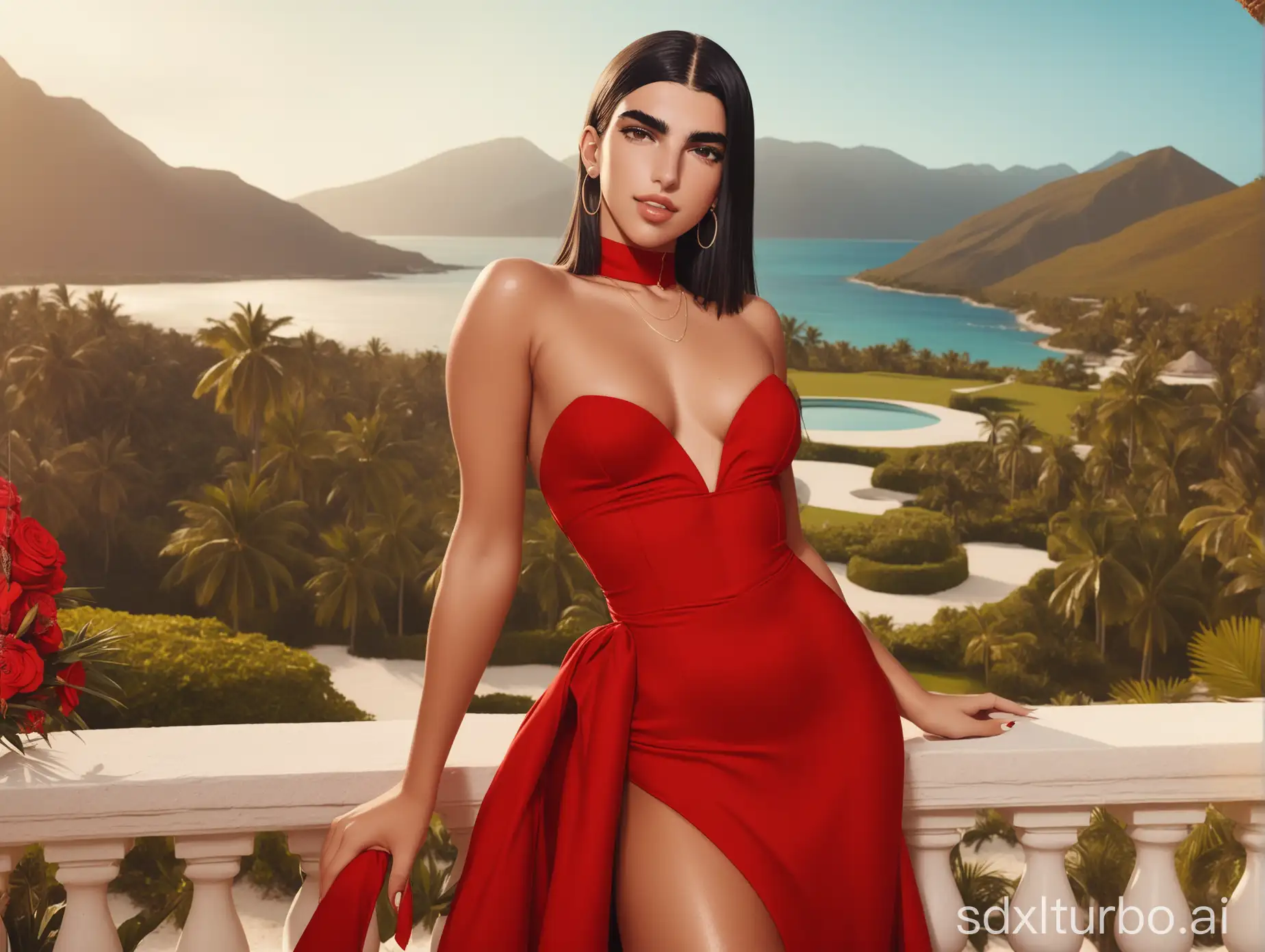 Sultry-Dua-Lipa-in-Red-Dress-Paradisiac-Portrait-of-Elegance