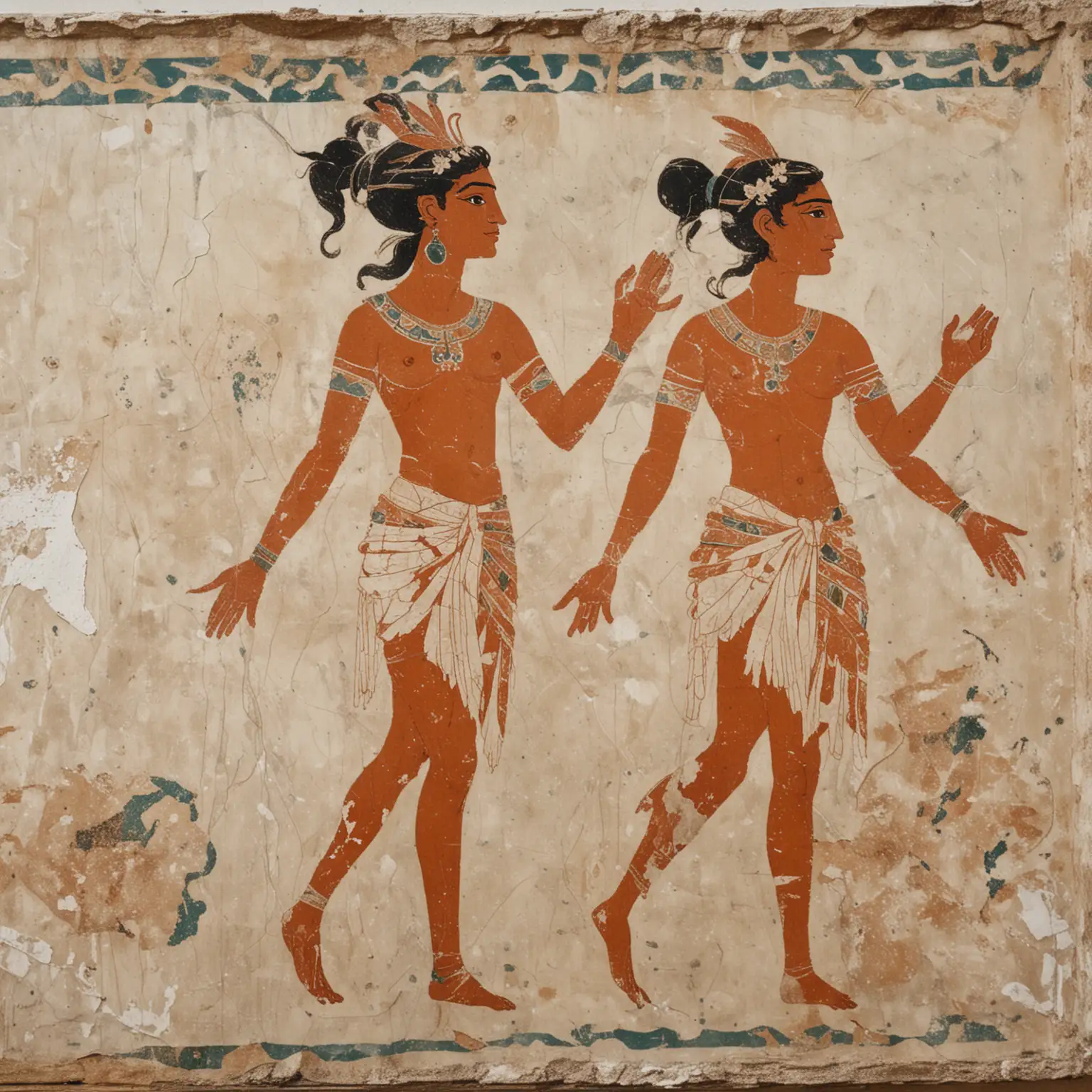 Front-View-of-Minoan-Fresco-Taurokatapsia-with-Old-Paint-and-Weathered-Texture