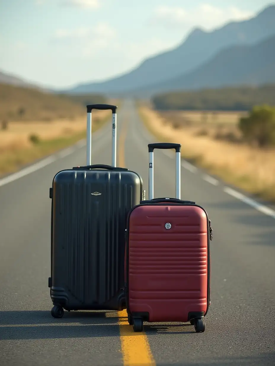 Two 20Inch Luggage Cases on a Road