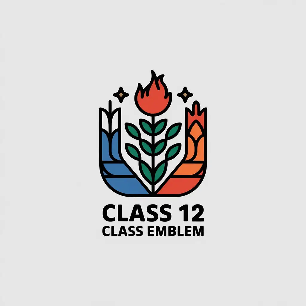 LOGO-Design-for-Class-12-Emblem-Minimalist-Stars-Tree-Leaves-Circle-and-Fire-Elements