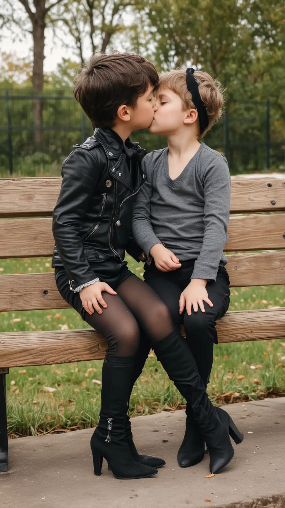 Two-Boys-in-Black-Underwear-and-High-Heel-Boots-Sitting-on-a-Park-Bench