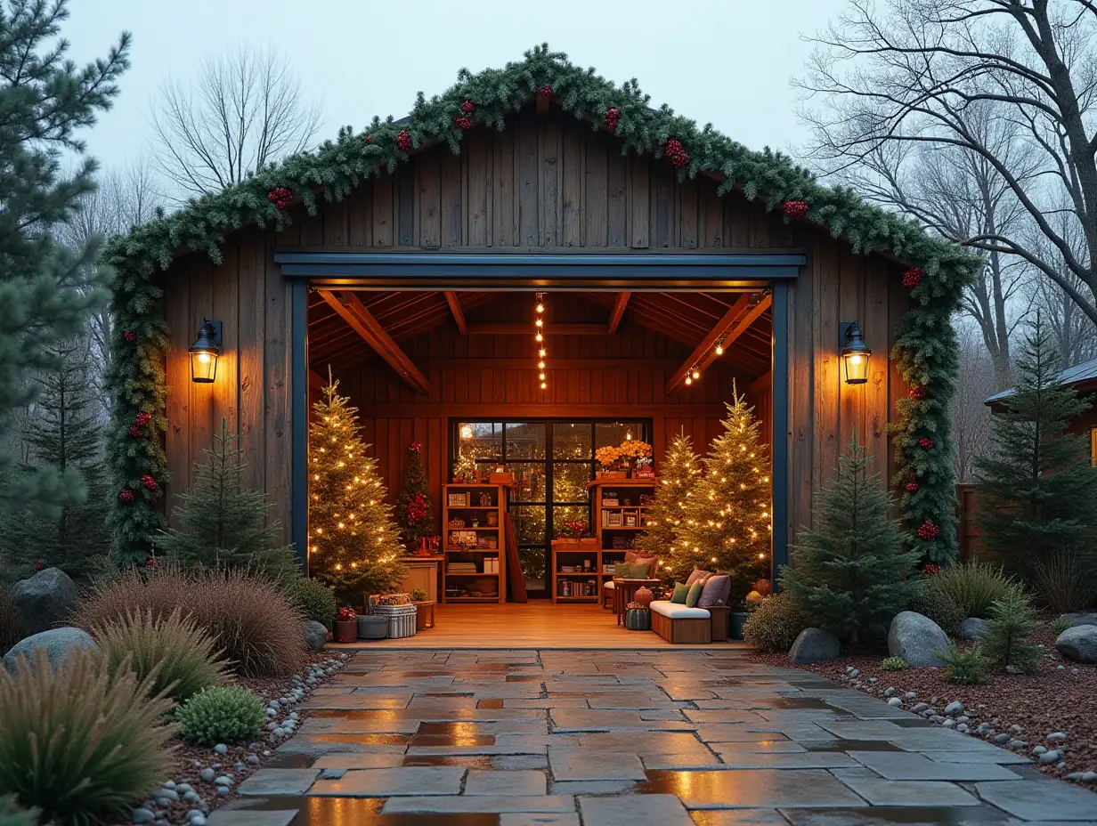 ChristmasThemed-Warehouse-Surrounded-by-Lush-Vegetation