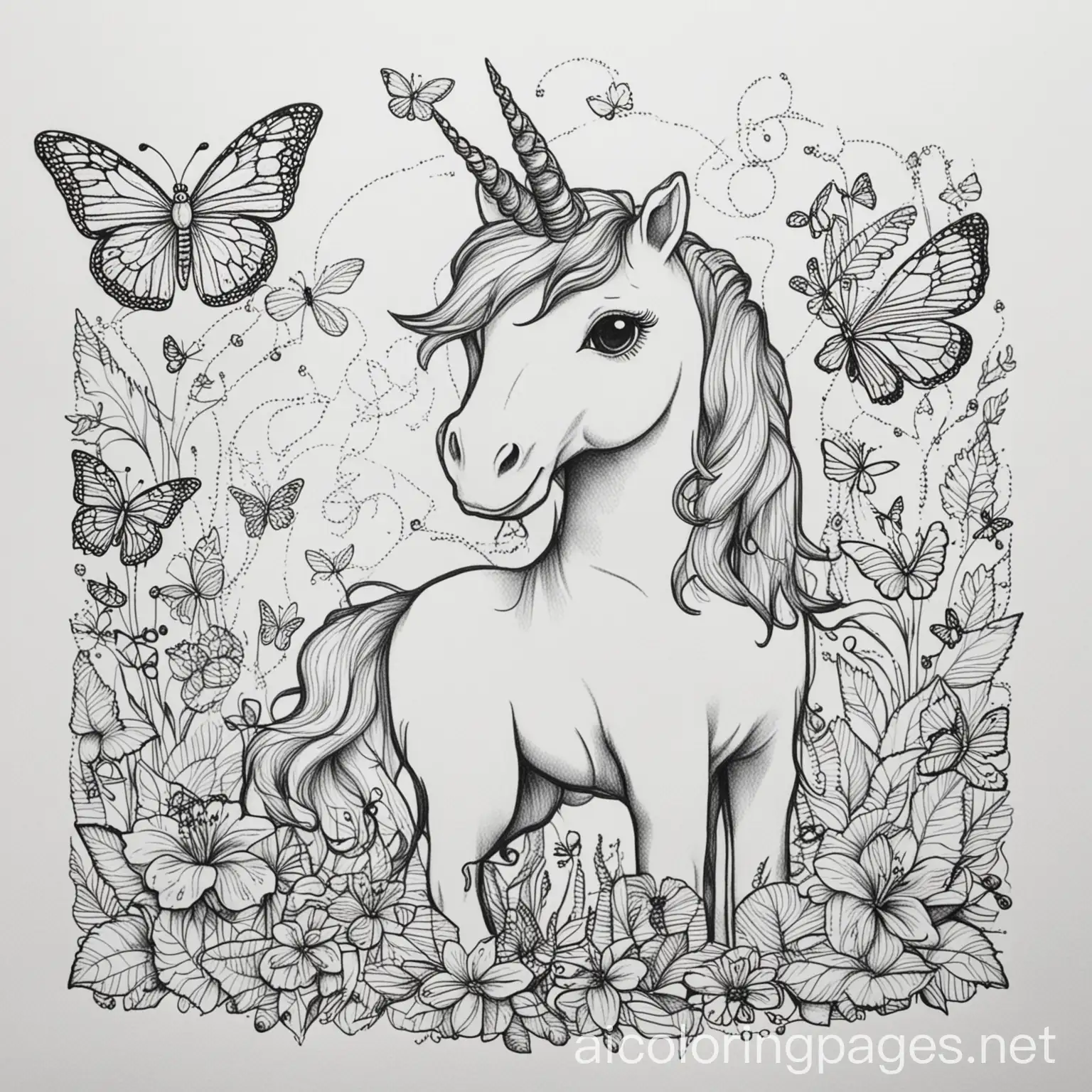 Letter-Bizzy-with-Unicorn-and-Butterflies-Coloring-Page