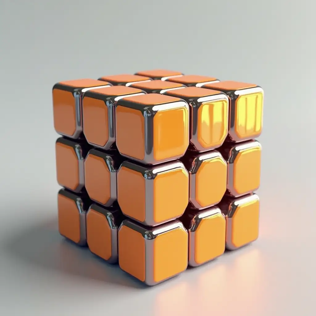 rubik's cube orange gray with metallic sheen without background