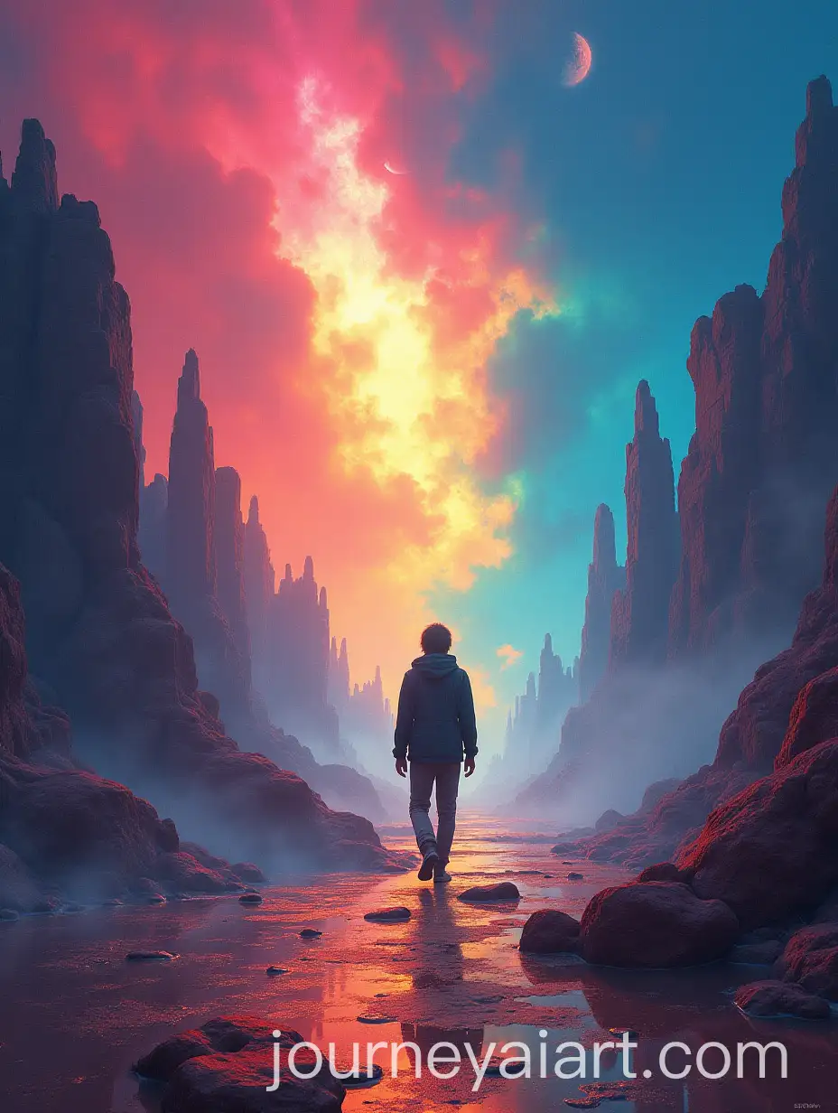 Human-Figure-Exploring-a-Vibrant-Unreal-Landscape