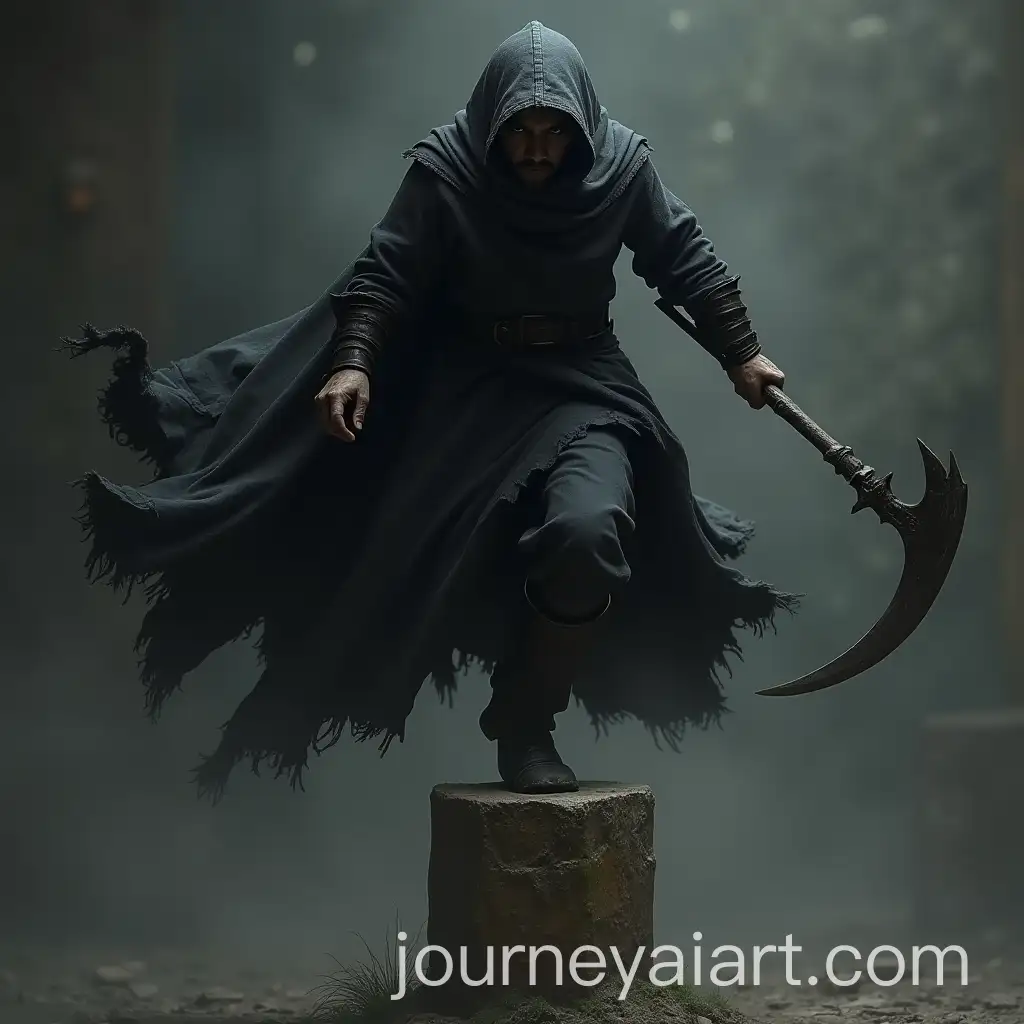 AgileAI-Art-Prompt-Expansion-Character-in-Black-Rags-Wielding-Serrated-Sickle-in-Dark-Atmosphere